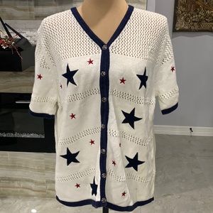 Croft & Barrow White Patriotic‎ Button Down Cardigan. Size L (349)